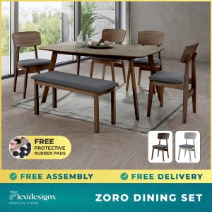 wooden dining table set Singapore – Zoro solid wood bench set