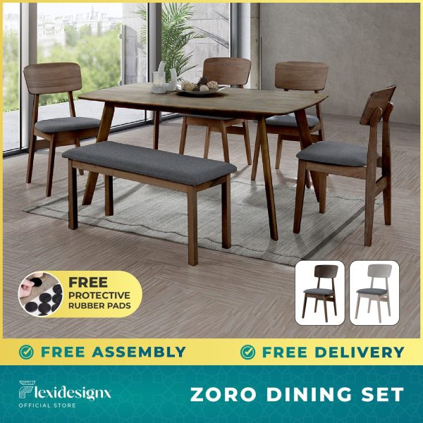 wooden dining table set Singapore – Zoro solid wood bench set