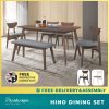 HINO Scandinavian dining set Singapore – solid wood table and grey cushioned chairs