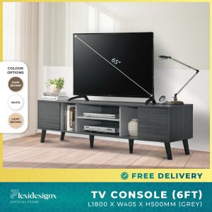 6FT TV Console Singapore – Soft Close TV Cabinet Grey Finish