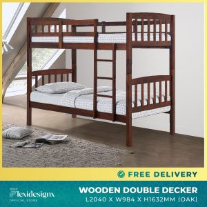 solid wood bunk bed Singapore – Flexidesignx Motty in oak and white convertible style
