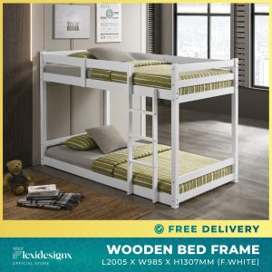 kids bunk bed Singapore – Twisty wooden frame white