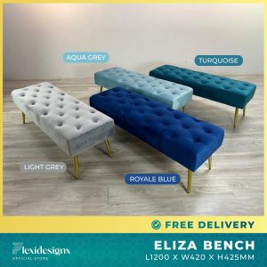 velvet ottoman bench – ELIZA 2-seater with gold legs by Flexidesignx