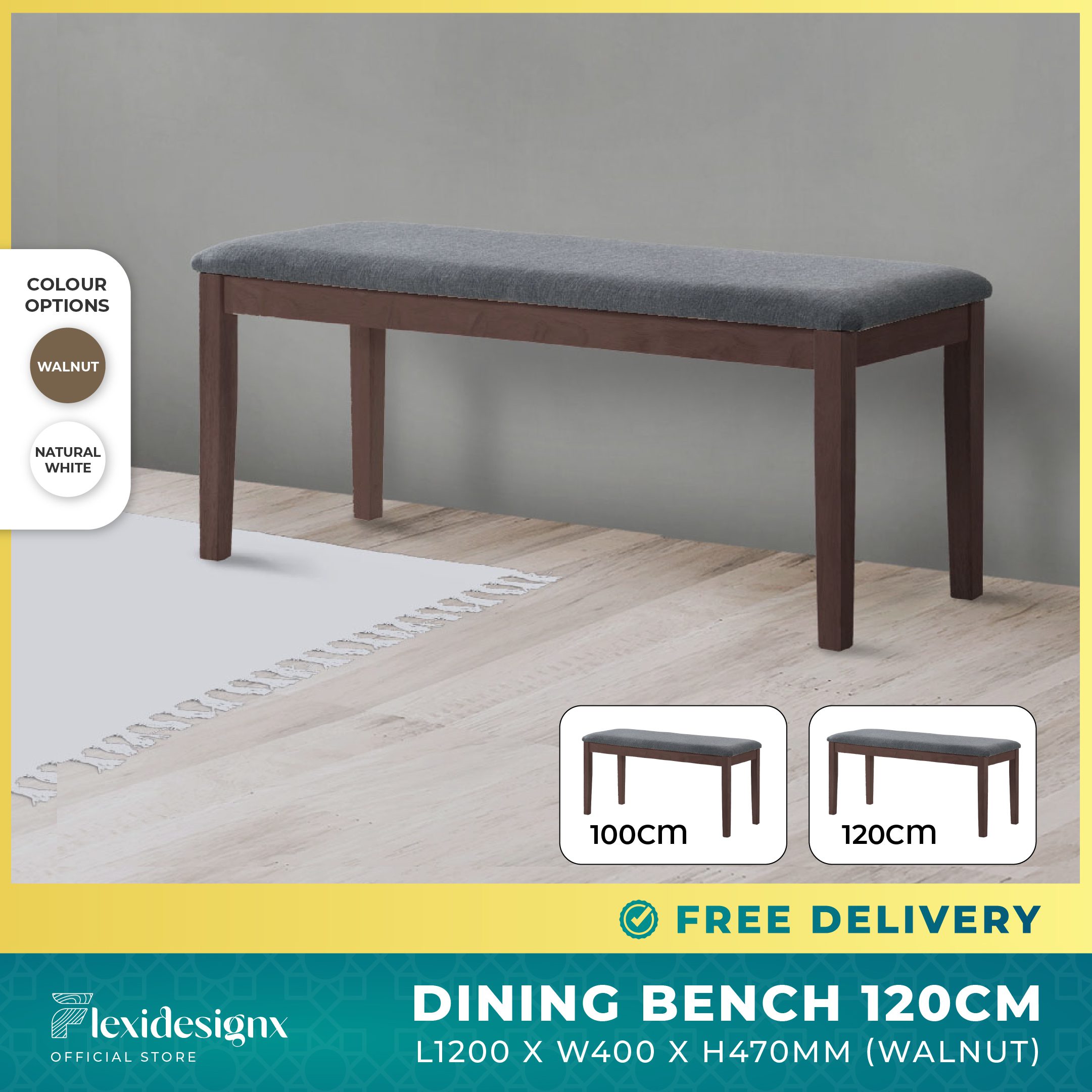 Dining Bench Chair 100cm - Walnut / Natural / Beech