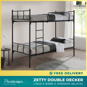 budget metal bunk bed Singapore – Flexidesignx ZETTY double decker black & white