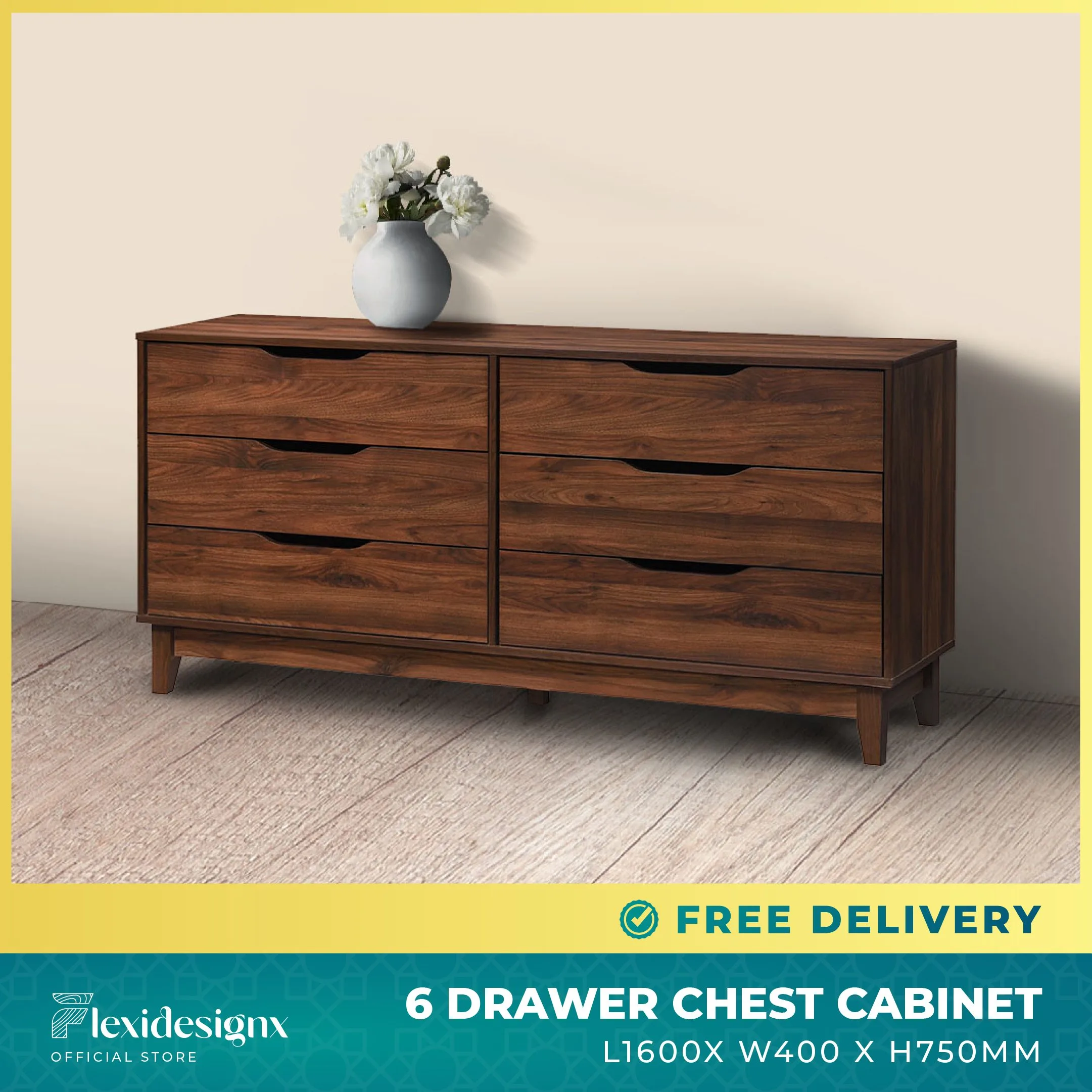 Walnut Chest Drawer Singapore – Lotus 6 Drawer Cabinet
