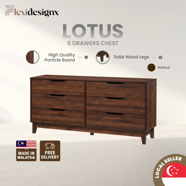 Walnut Chest Drawer Singapore – Lotus 6 Drawer Cabinet