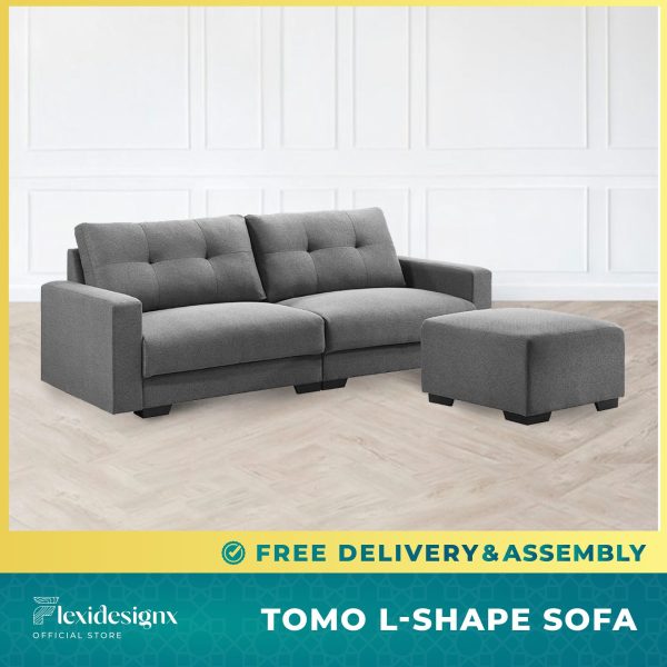 TOMO 4 Seater L-Shape Sofa with Free Stool in Blue