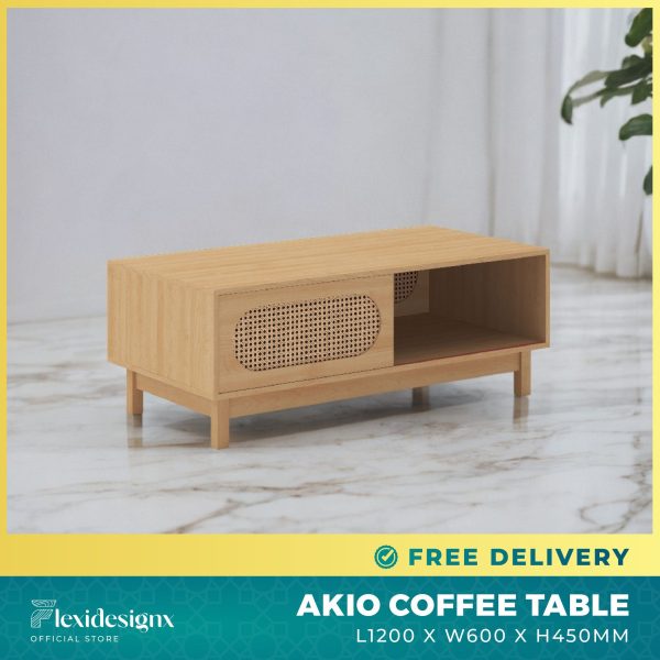 AKIO Muji Coffee Table with Rattan Sliding Door – Flexidesignx