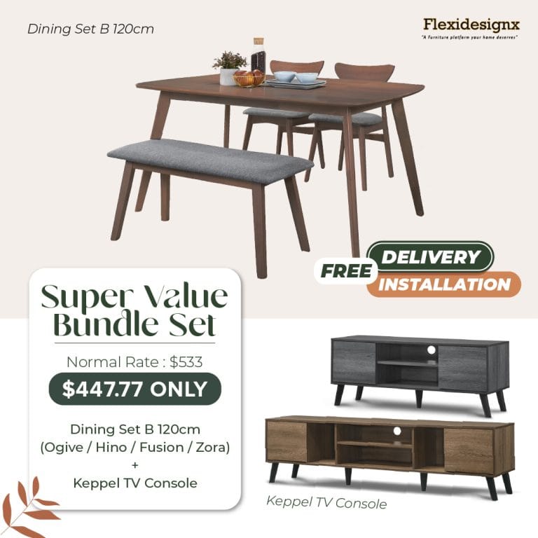 HDB Set OFFER (TV Cabinet (KEPPEL) + Dining Set 4 Seater (HINO)