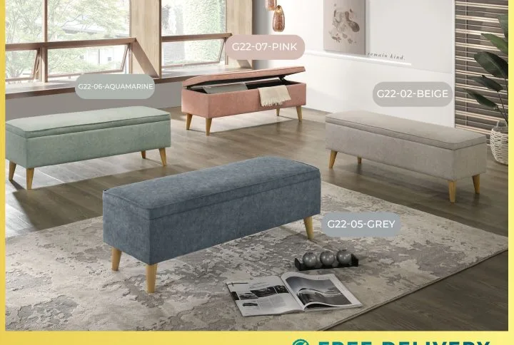 Cubic 120cm Storage Bench – Grey – 4 Colors – Free Delivery Singapore
