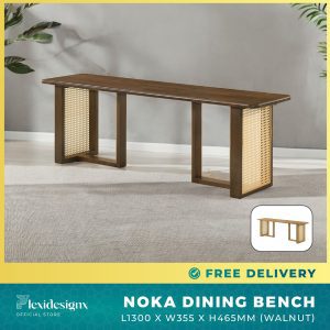 NOKA Dining Bench in Walnut Color with Rattan Design