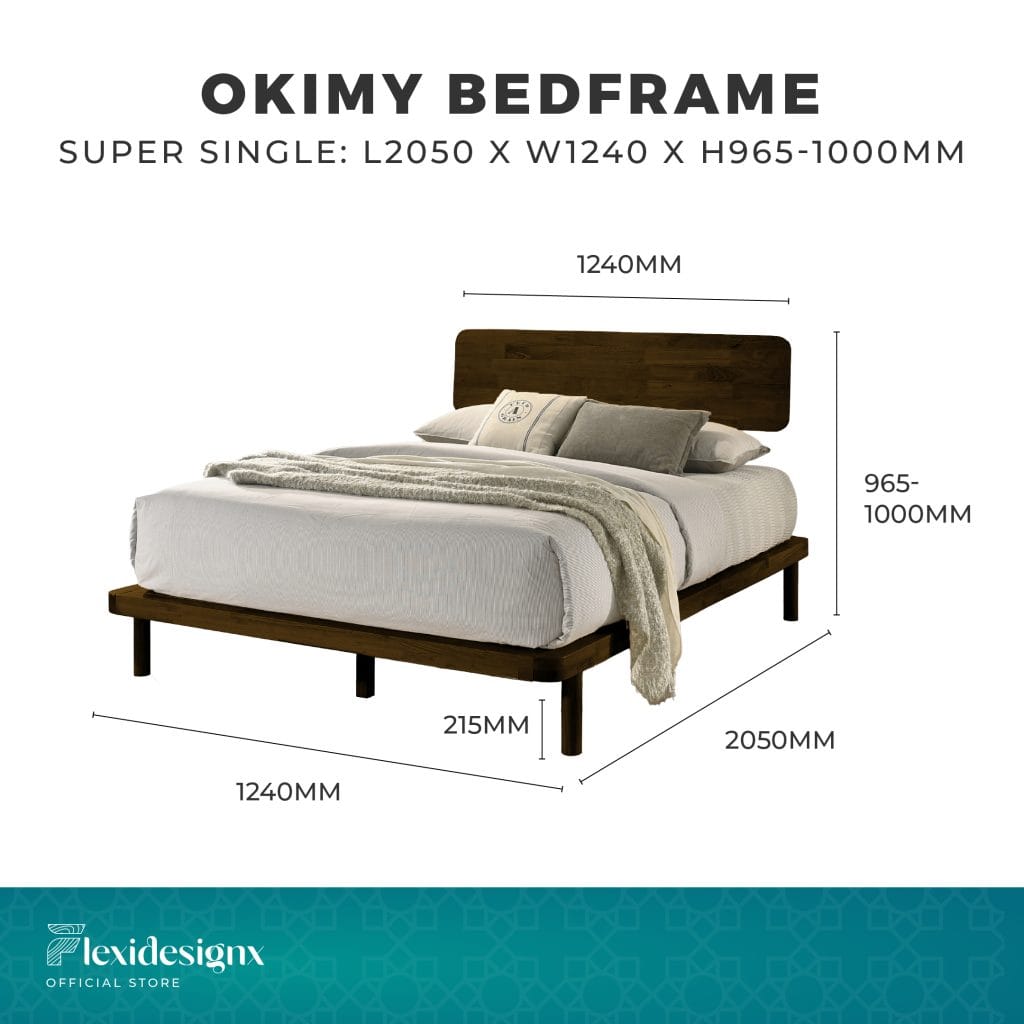 OKIMY Solid Wood Bed Frame Walnut Super Single SIZE – Flexidesignx Singapore