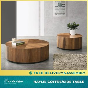 HAYLIE Coffee Table - Round Walnut Finish Solid Wood Table