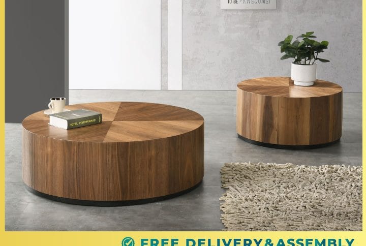 HAYLIE Coffee Table - Round Walnut Finish Solid Wood Table