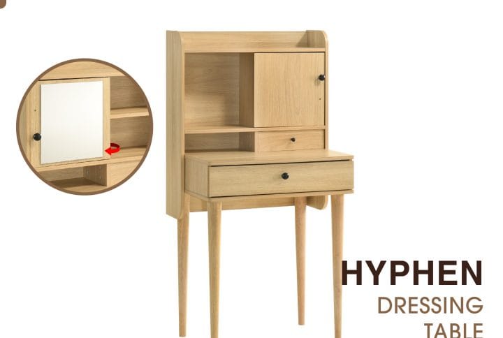 makeup table Singapore – compact wood dressing table with mirror and drawer