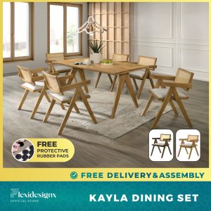 rattan design dining set Singapore – KAYLA table with rattan backrest chairs